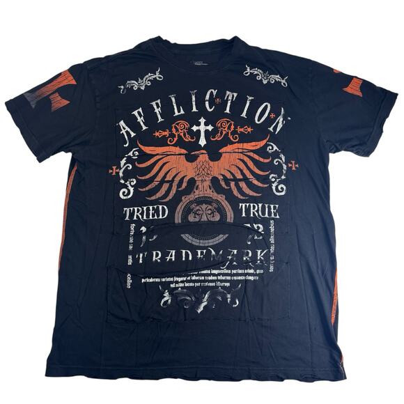 Vintage y2k Affliction Authentic Tried True Men's Large Orange and Black T-Shirt - Picture 1 of 8